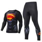 Men's Compression GYM training Clothes Suits workout Superman jogging Sportswear Fitness Dry Fit Tracksuit Tights 2pcs / sets