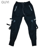 Streetwear Letter Cargo Side Pockets Jogger Pants Men Hip Hop Patchwork Ribbon Harem Sweatpants Male Trousers Pantalon Homme