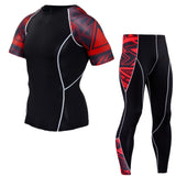 Men's Short Sleeve T-Shirt + Pants MMA rashgard 2 pieces of fitness suits for teenagers and wolves compressed clothing XXXXL