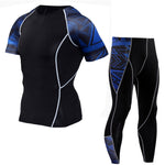 Men's Short Sleeve T-Shirt + Pants MMA rashgard 2 pieces of fitness suits for teenagers and wolves compressed clothing XXXXL