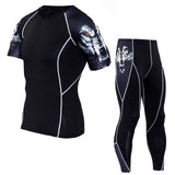 Men's Short Sleeve T-Shirt + Pants MMA rashgard 2 pieces of fitness suits for teenagers and wolves compressed clothing XXXXL