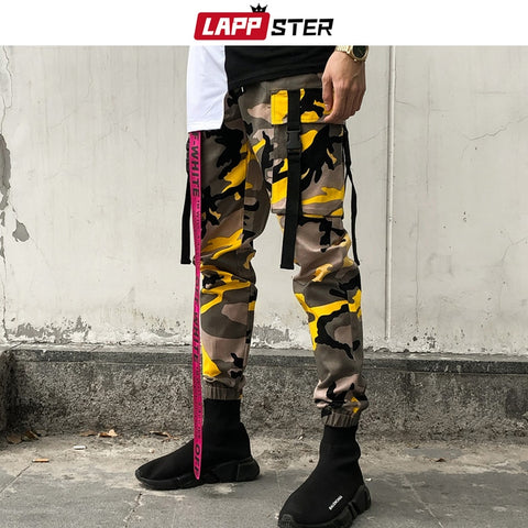 LAPPSTER Ankel Length Camo Pants 2019 Overalls Men Streetwear Hip Hop Cargo Pants Camouflage Hip Hop Joggers Track Pants Orange